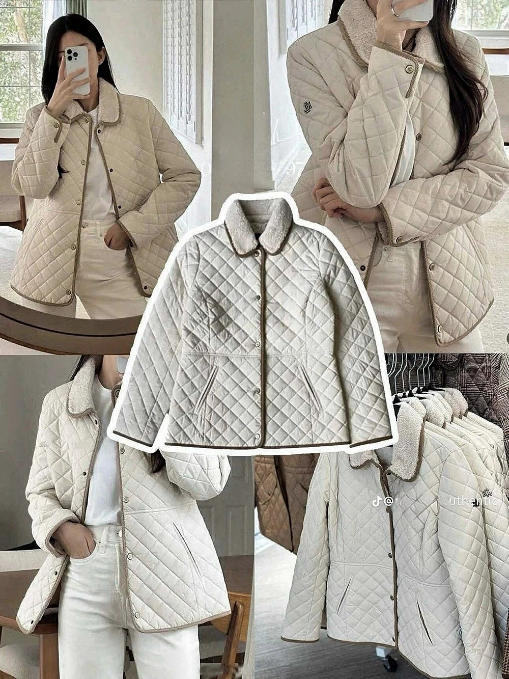 Lauren Ralph Lauren Faux-Sherpa-Collar Quilted Jacket White